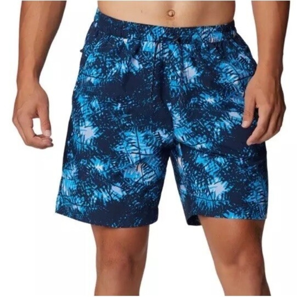 Columbia Summerdry Swim Shorts Collegiate Navy Palm Print / Men's Medium
